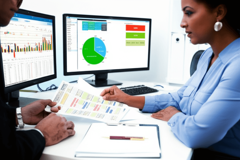 Credit repair specialist reviewing documents with client